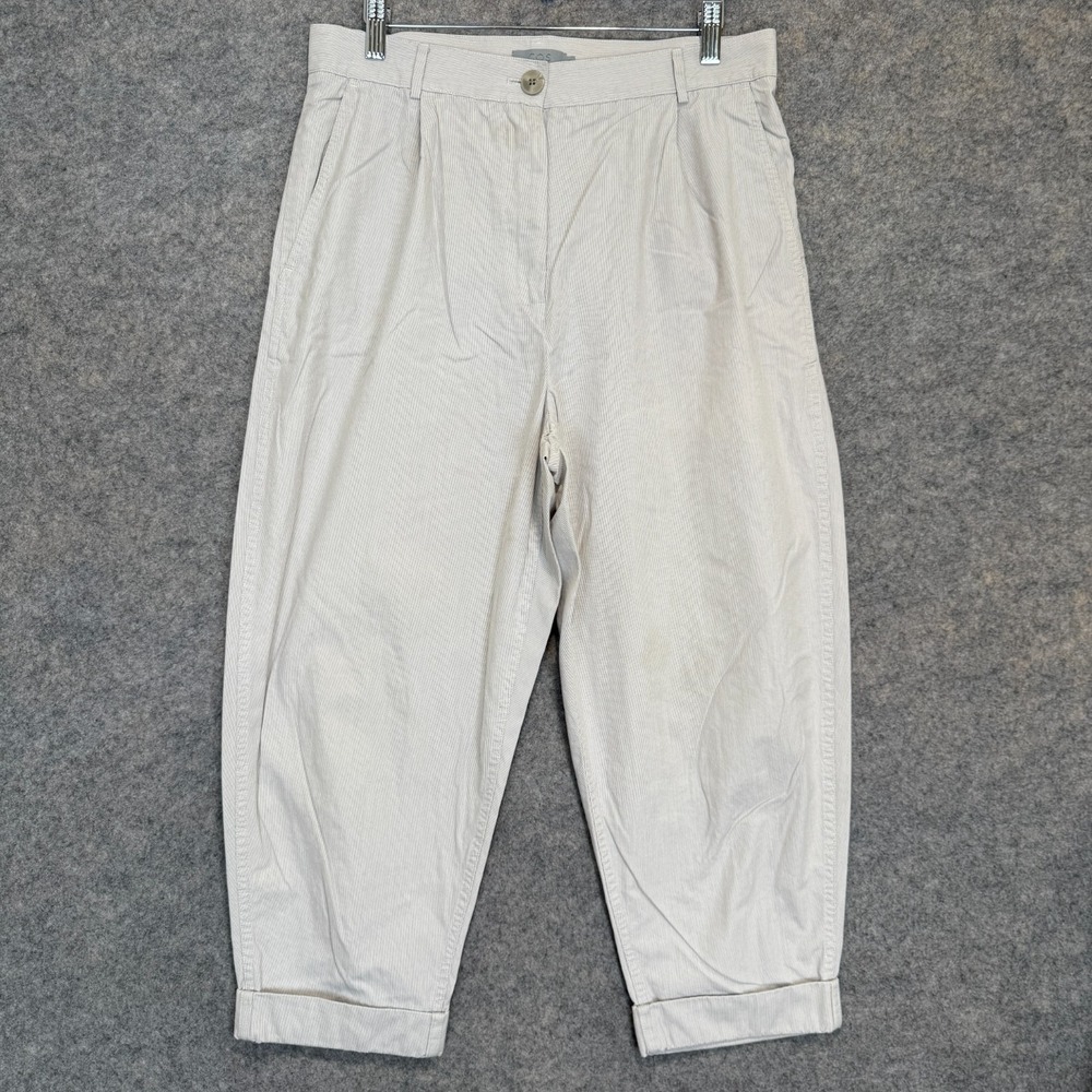 COS Capri Pants Womens 38 (31x22) Balloon High Waisted Rise Striped Cuffed Gray